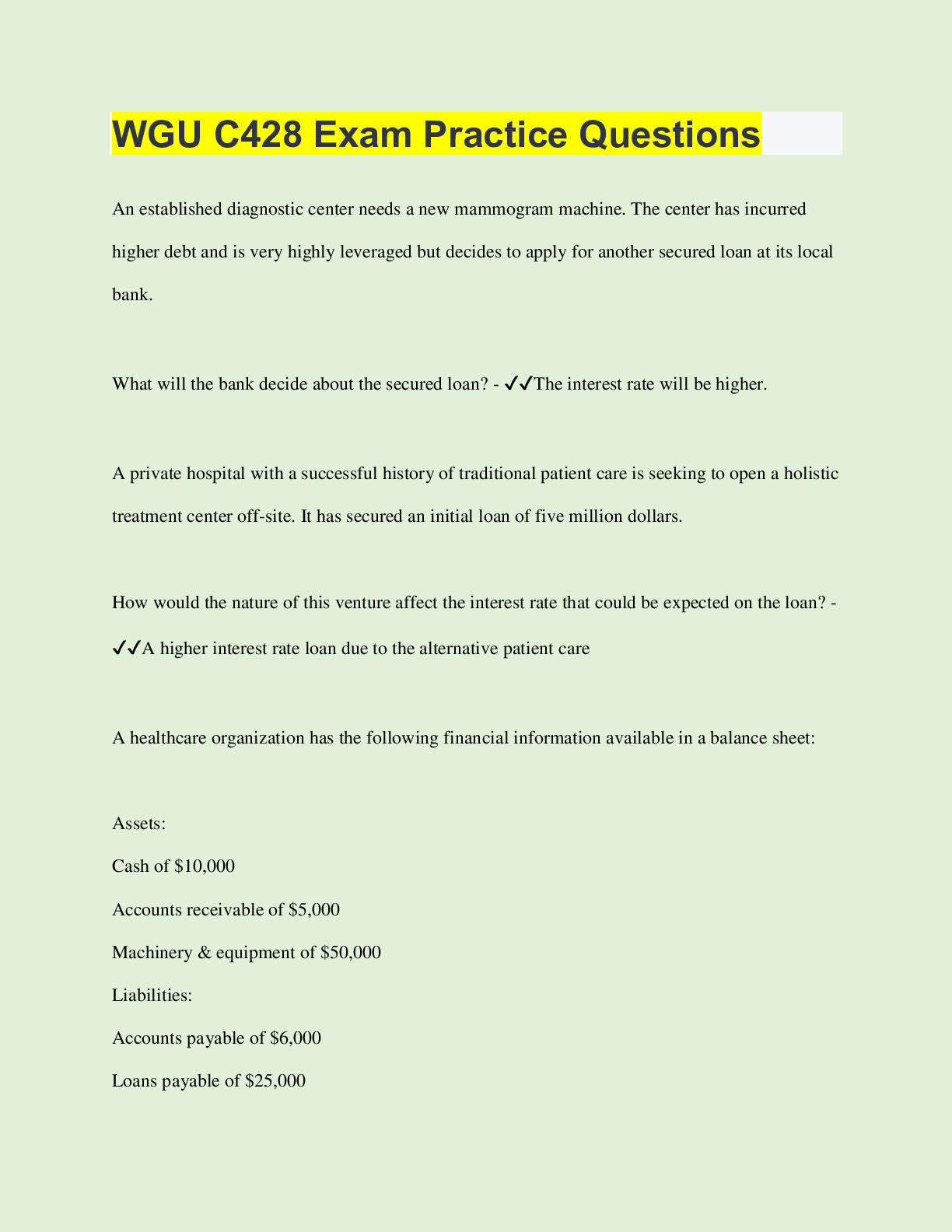 Preview of WGU C428 Exam Practice Questions | Questions with 100% Correct Answers | Verified | Latest